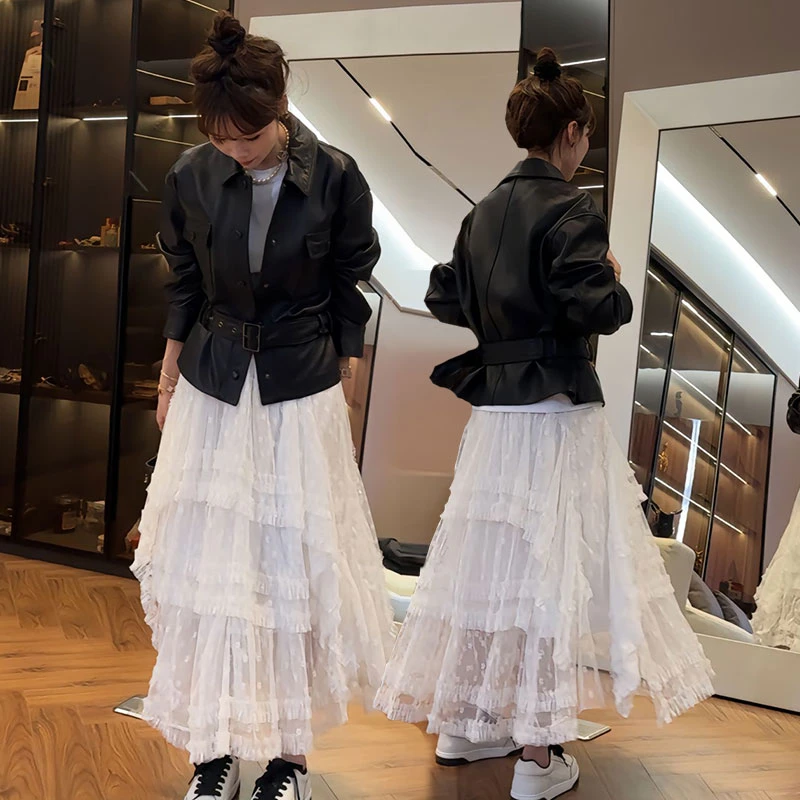 欧洲站2025春季新款翻领皮衣收腰百搭外套女气质时尚短款夹克上衣