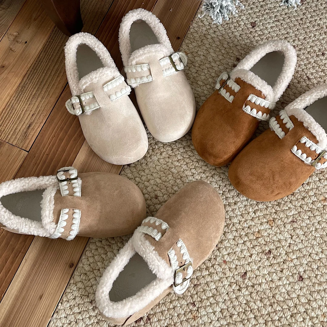 休闲棕色复古厚底毛毛全包勃肯鞋女2025新款秋冬雪地加绒保暖棉鞋