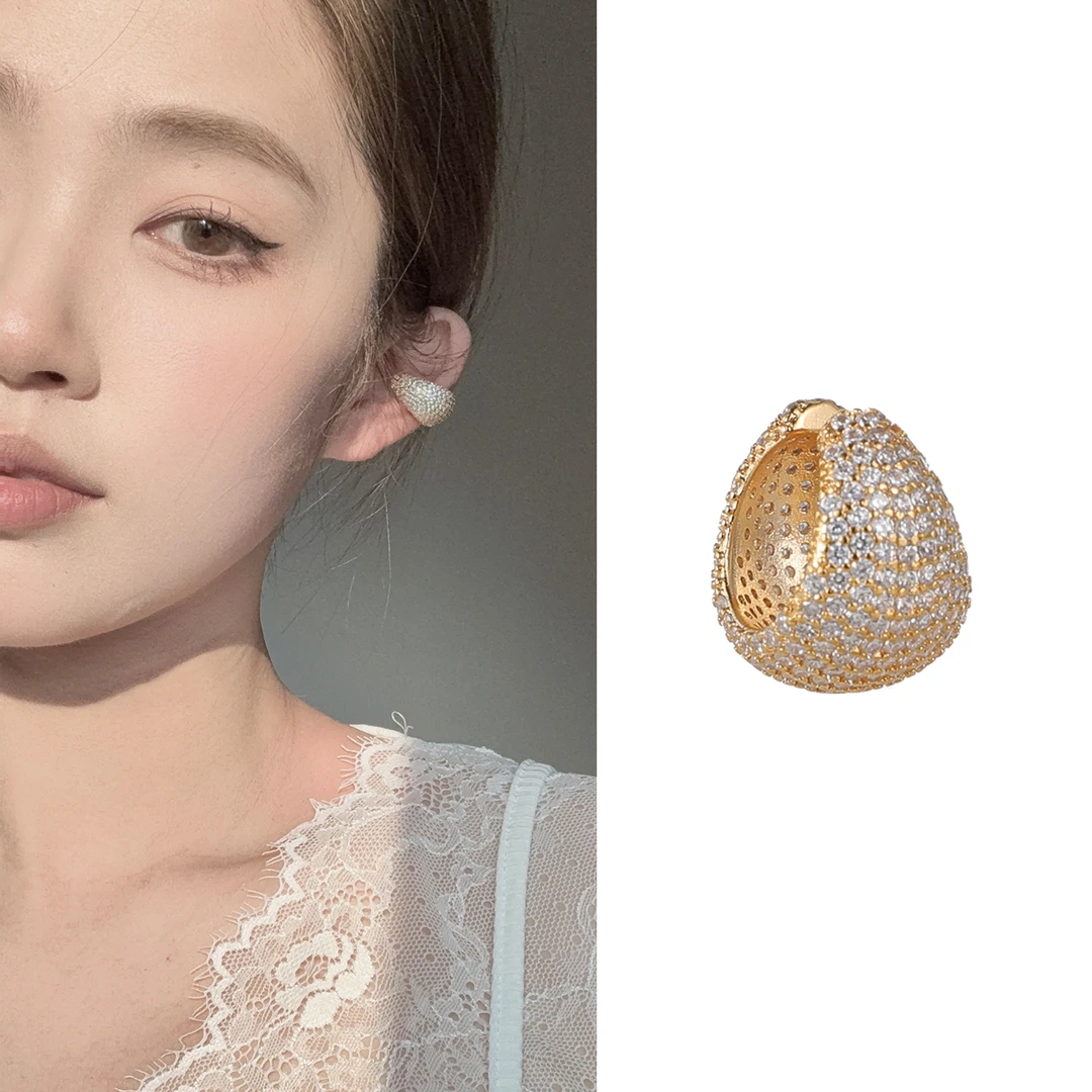 oushipei/欧诗佩 铜合金合成锆石耳饰 夸张超闪满钻水滴耳夹女