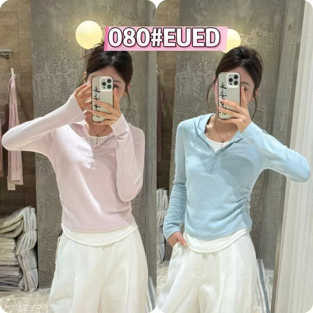 打底短款韩系小众气质半开扣套头薄显瘦百搭时尚