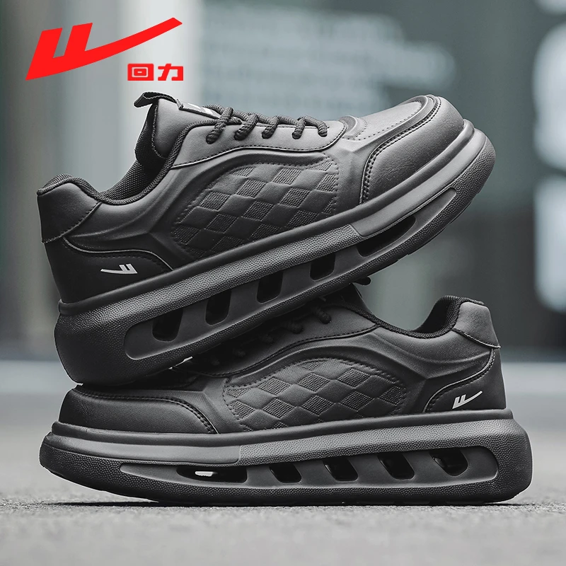 Warrior/回力春季皮面增高软底男士运动休闲鞋子跑步时尚百搭男鞋
