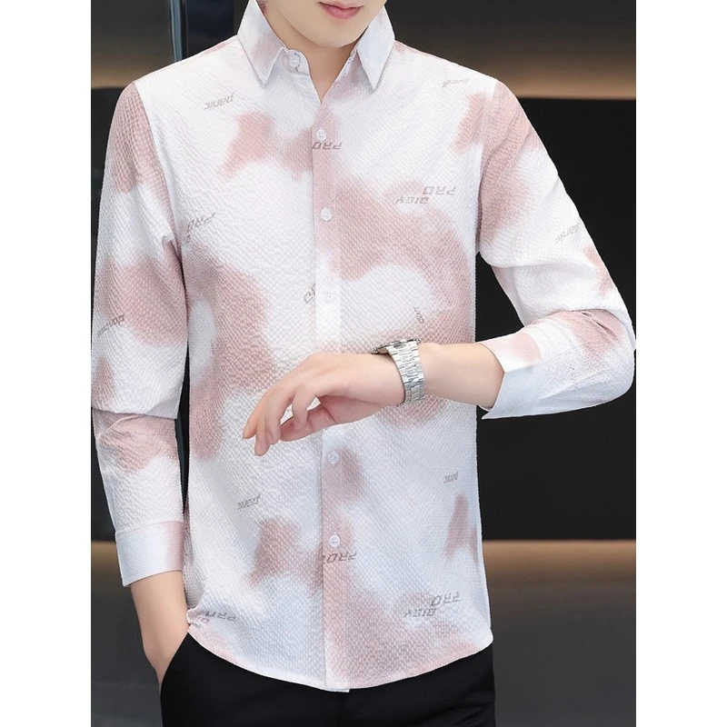 班奈悦秋季新款男士长袖衬衫渐变宽松休闲衬衣上衣青年男装外套