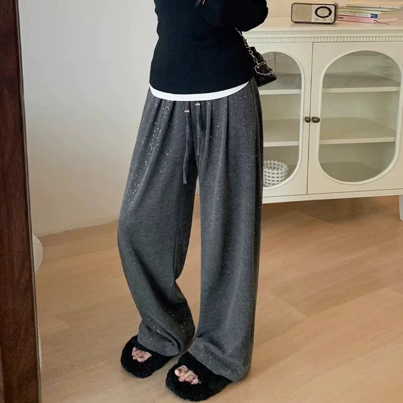 cxa～糯米裤高腰垂坠感拖地休闲闪星慵懒阔腿裤