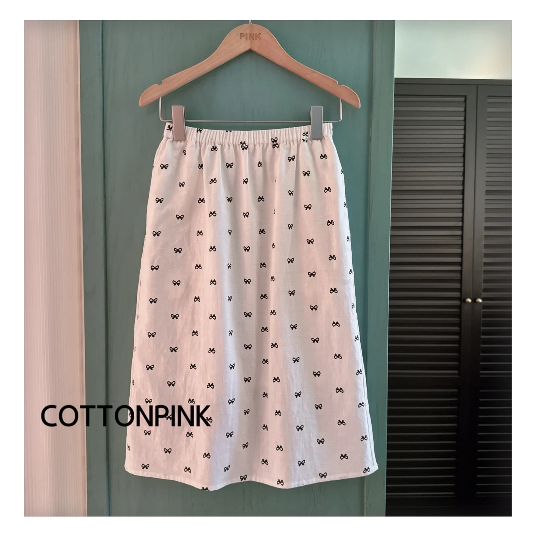 COTTONPINK女装蝴蝶结印花半裙显瘦百搭夏季中长款裙子