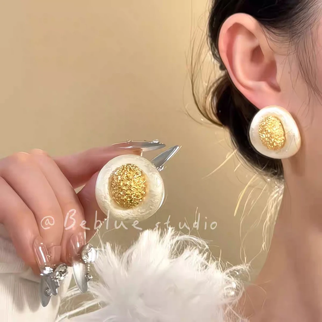 铜合金琉璃耳饰 颗粒纹珍珠圆环耳钉优雅高级感耳饰