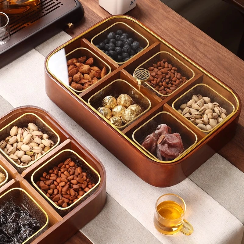 2025新款新中式实木干果盘客厅带盖坚果盘瓜子零食糖果收纳盒果盘