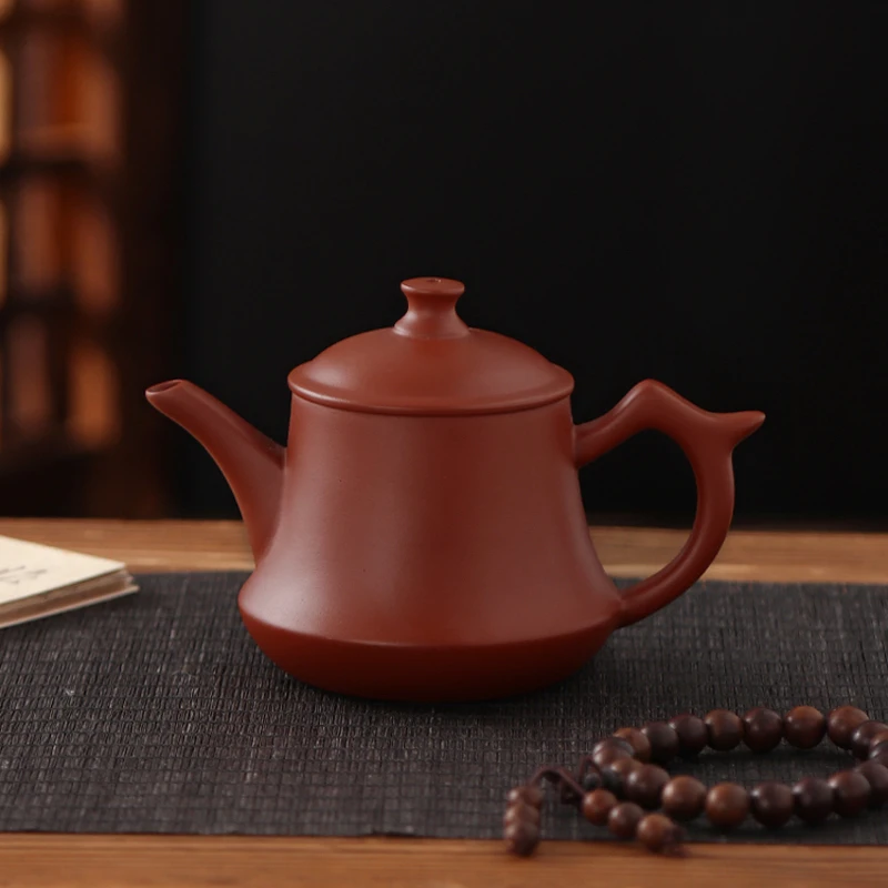 (飞把金钟壶茶具全手工130毫升)潮州手拉壶原矿朱泥纯手工拉胚