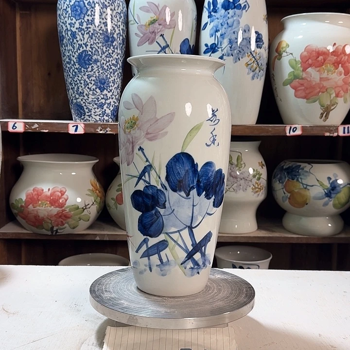 瓶高32青花荷花新款陶瓷陶瓷