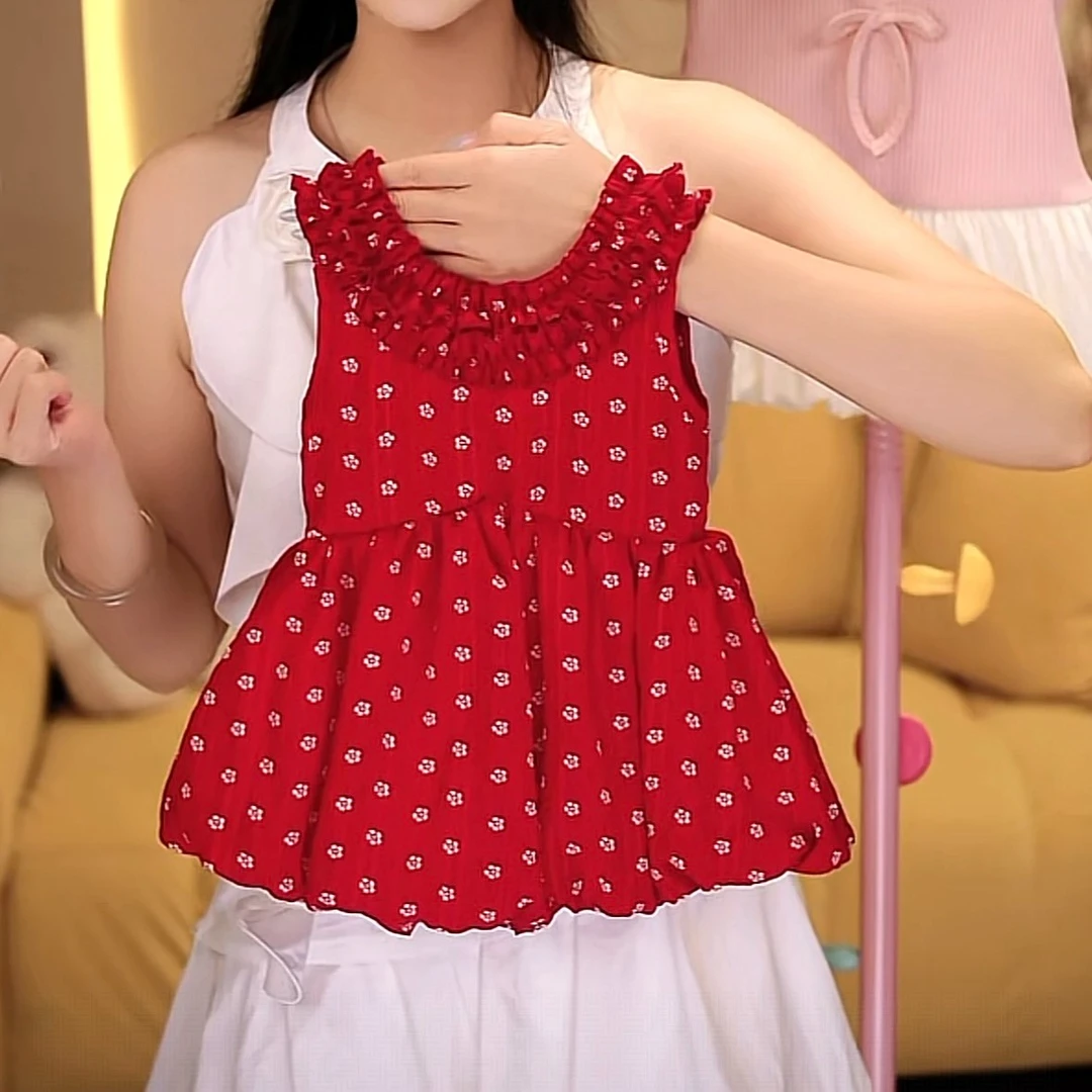 女宝碎花吊带连衣裙夏季2025新款儿童独特绝美度假风背心裙子