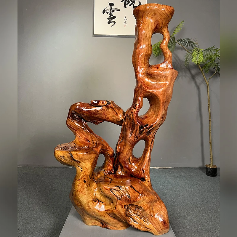 实木根雕花架香樟木室内落地阳台天然自然树根装饰多层花架客厅