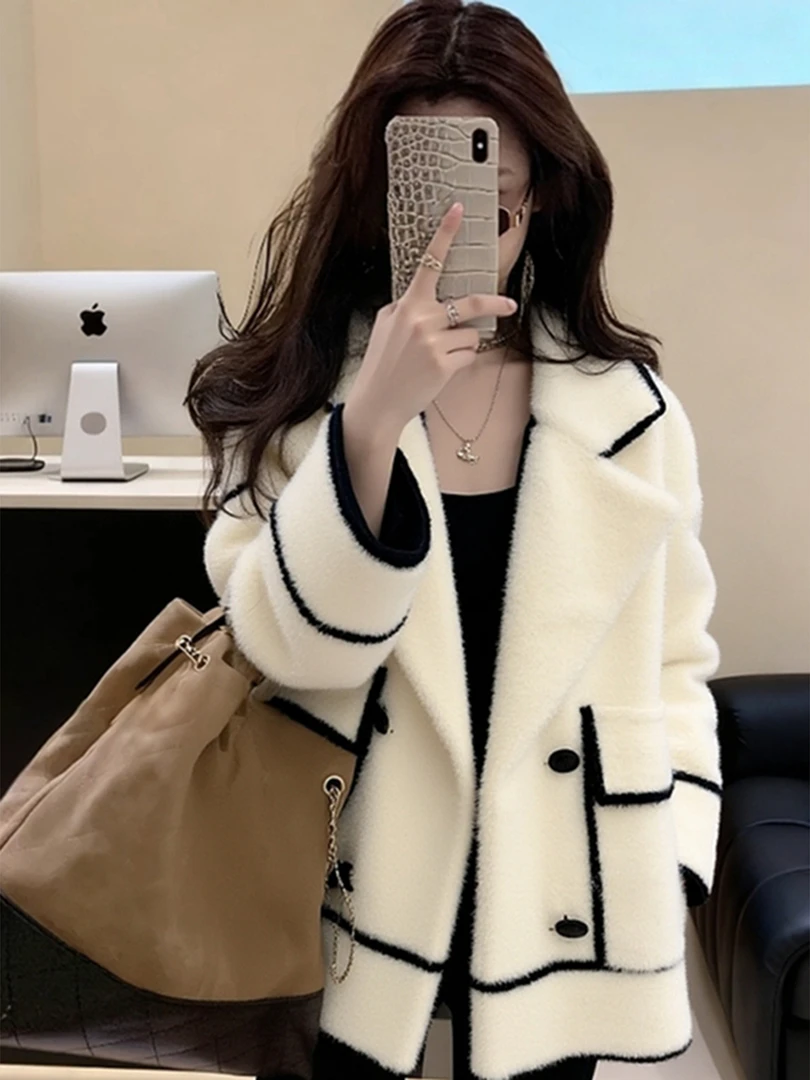 韩系温柔风保暖气质外套女2025冬季新款高级感毛茸茸软糯开衫上衣