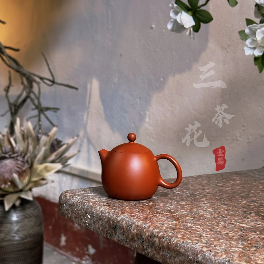 【三茶花推荐】蔡家鸿龙蛋潮州薄胎壶原矿朱泥茶壶手工手拉茶壶