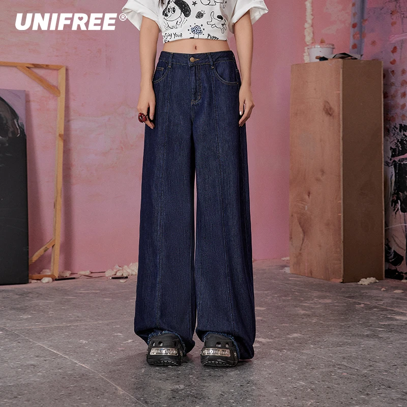 unifree0392【金拐子专属】复古牛仔裤直筒阔腿长裤U251P219K2K2