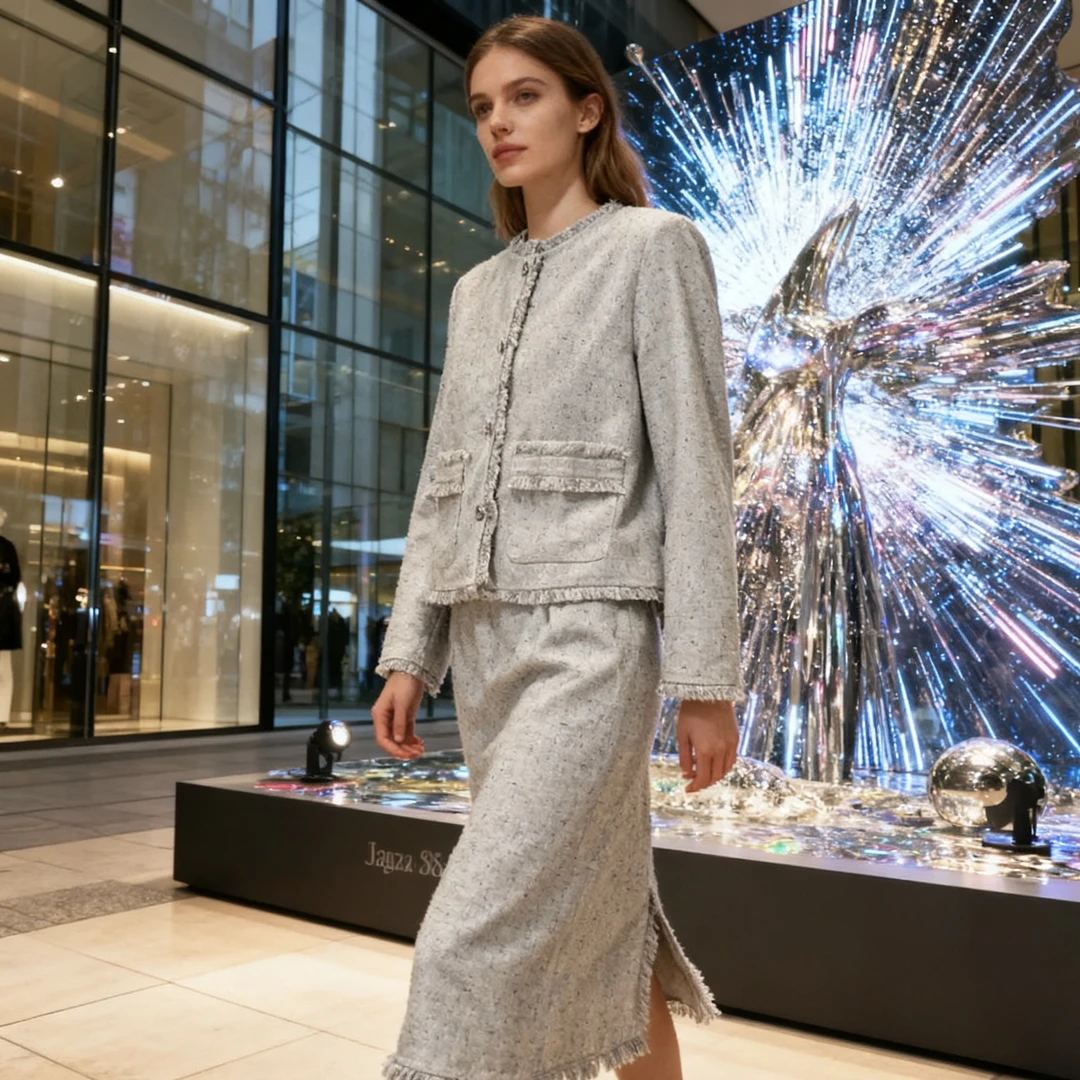 法式轻奢复古慵懒风流苏花边小香风外套+高腰A字半身裙两件套套