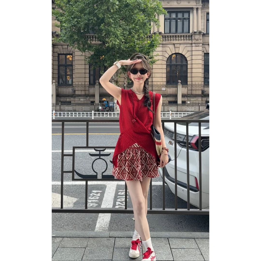 ZYY【松弛有度】2025/S新品净色绑带净色显瘦针织背心女X25XBX01638