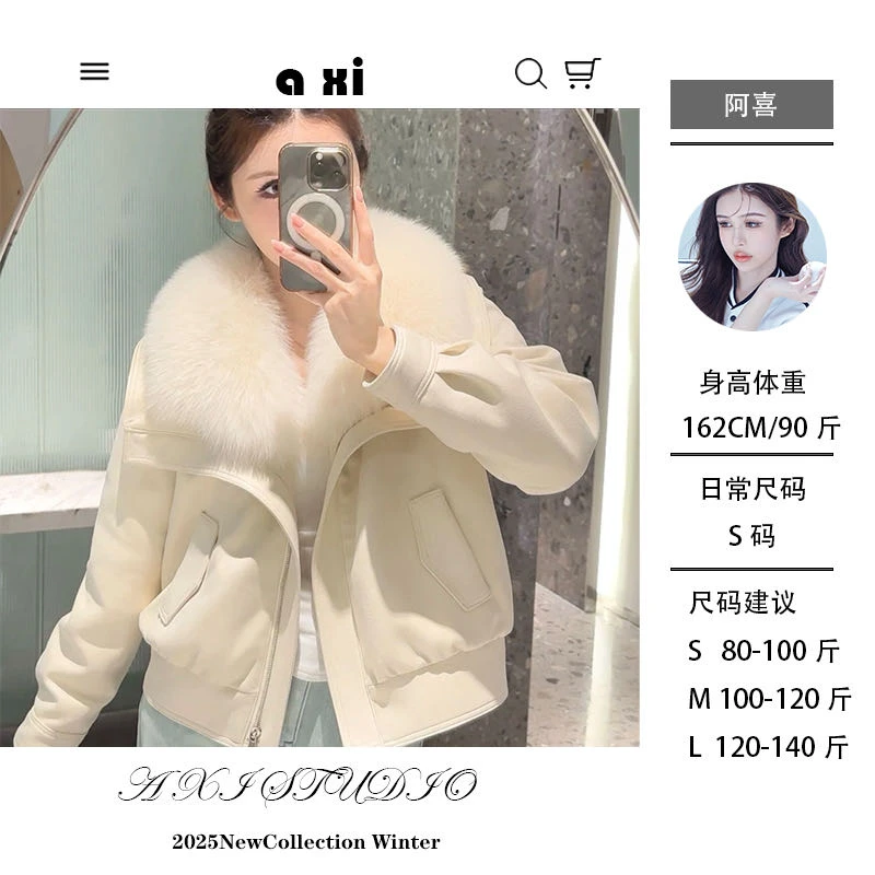 【阿喜】2025新款狐狸毛毛领短款年轻款外套网红羽绒服时尚