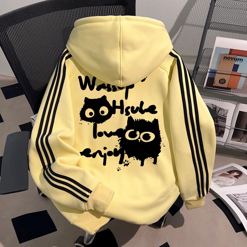 WASSUP HSUBE卡通印花可爱重磅潮牌连帽卫衣宽松秋冬百搭上衣男女