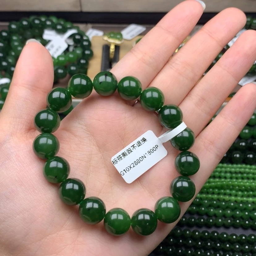 和田玉碧玉冰底辣菠菜聚红皮老料卡12mm手串小高货肉质细腻