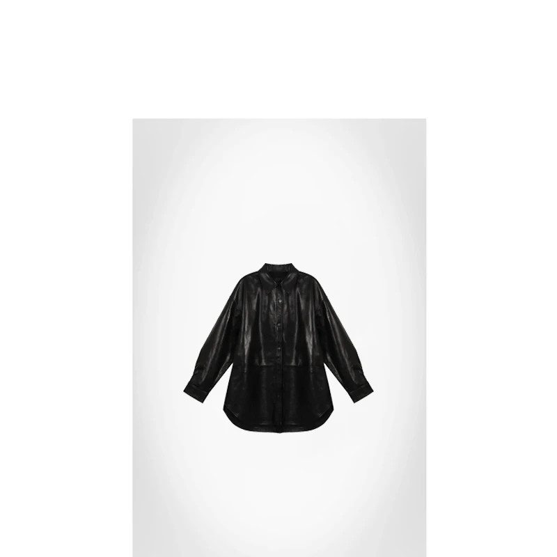 25秋小翻领宽松廓形衬衫真皮皮衣外套【100%绵羊皮】ACMD370外套