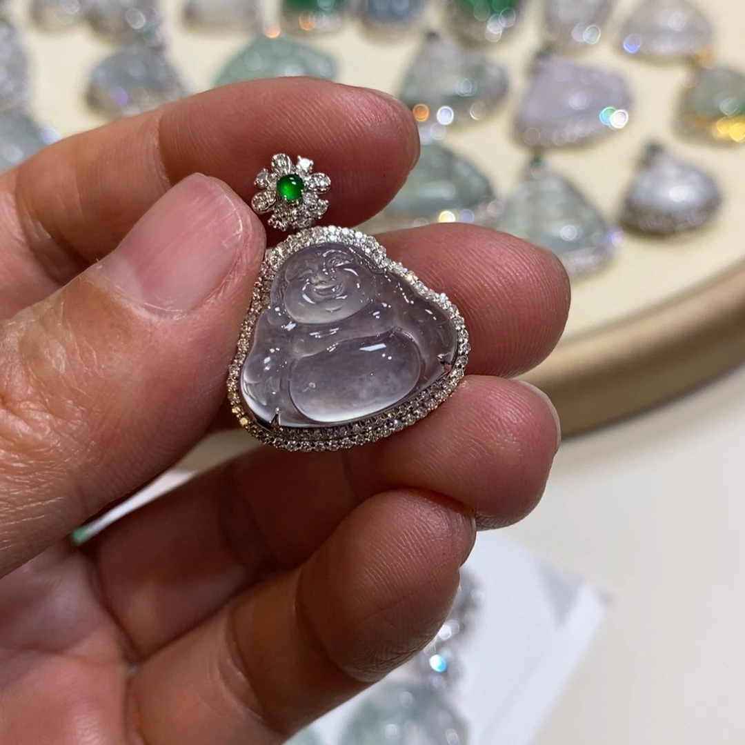 翡翠18K金镶嵌吊坠(不含链)佛公