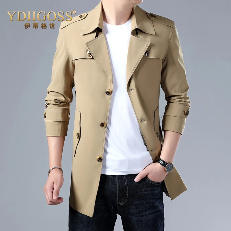 YDIIGOSS休闲风衣男春秋青年男士商务时尚中长款男装行政外套
