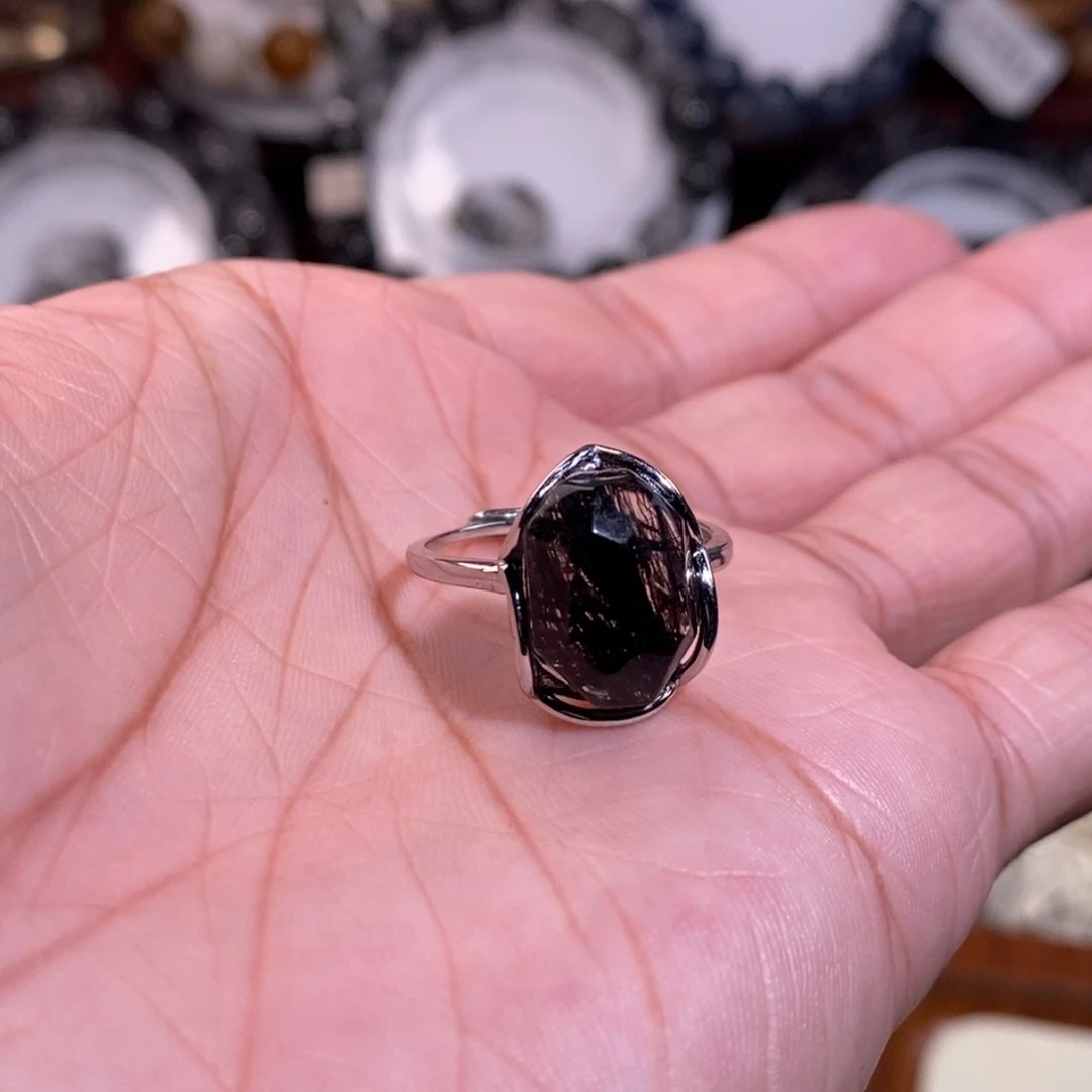 手链未镶嵌水晶13×10×8全透体银活口戒指黑发晶