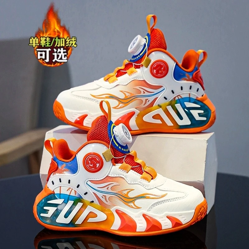 阿童木男童鞋子秋冬新款皮面防滑篮球鞋儿童轻便跑步加绒运动棉鞋