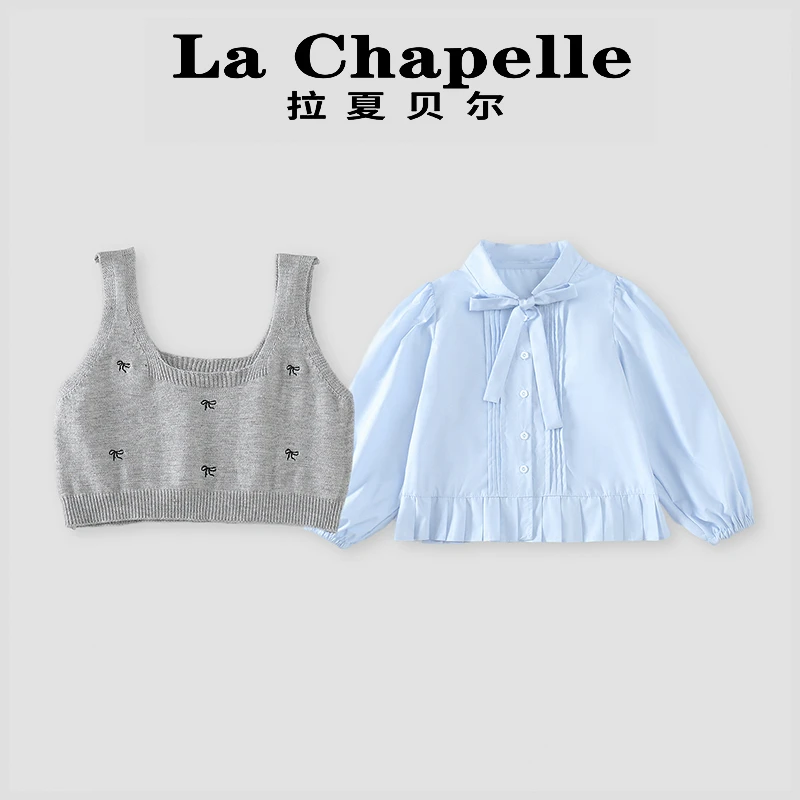 La Chapelle【拉夏贝尔】春季时尚蝴蝶结衬衫两件套套装LC095