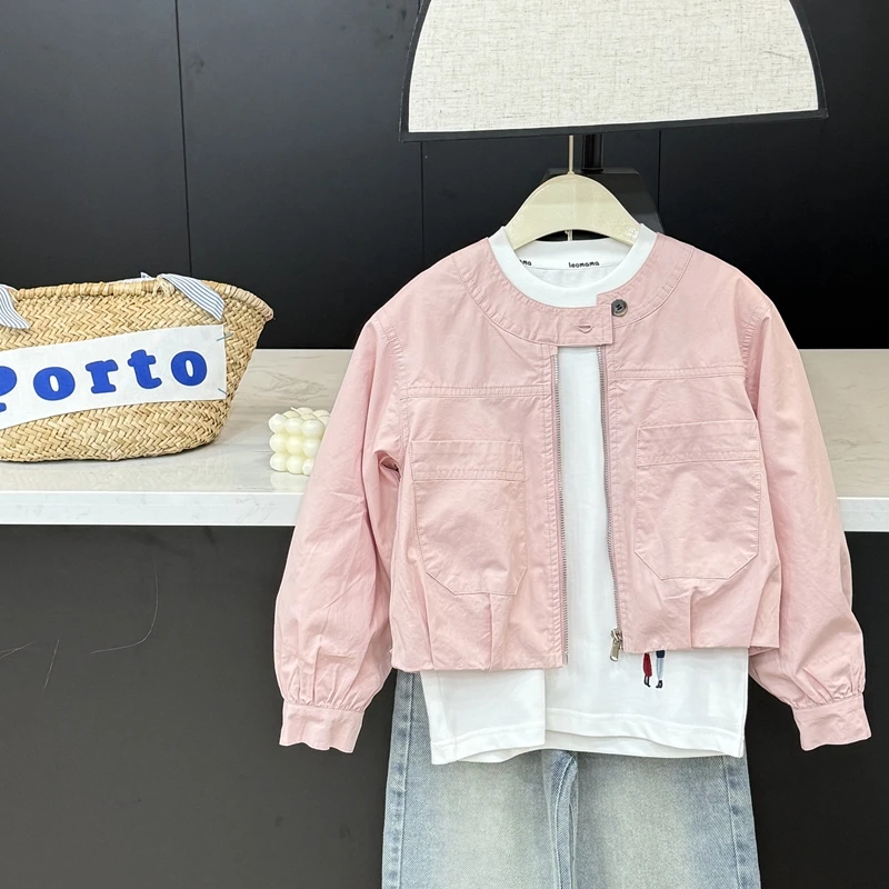 【现货】leomama女童纯色夹克儿童春季外套中大童韩版百搭粉色上衣