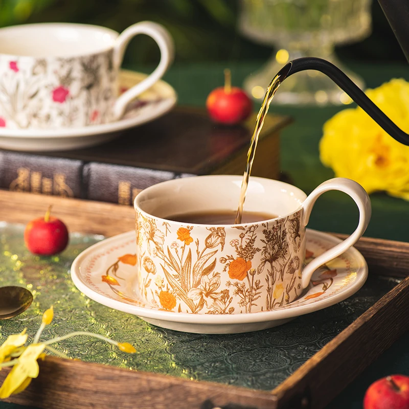 郁金香咖啡杯陶瓷家用精致杯子复古咖啡杯碟套装高颜值下午茶茶具