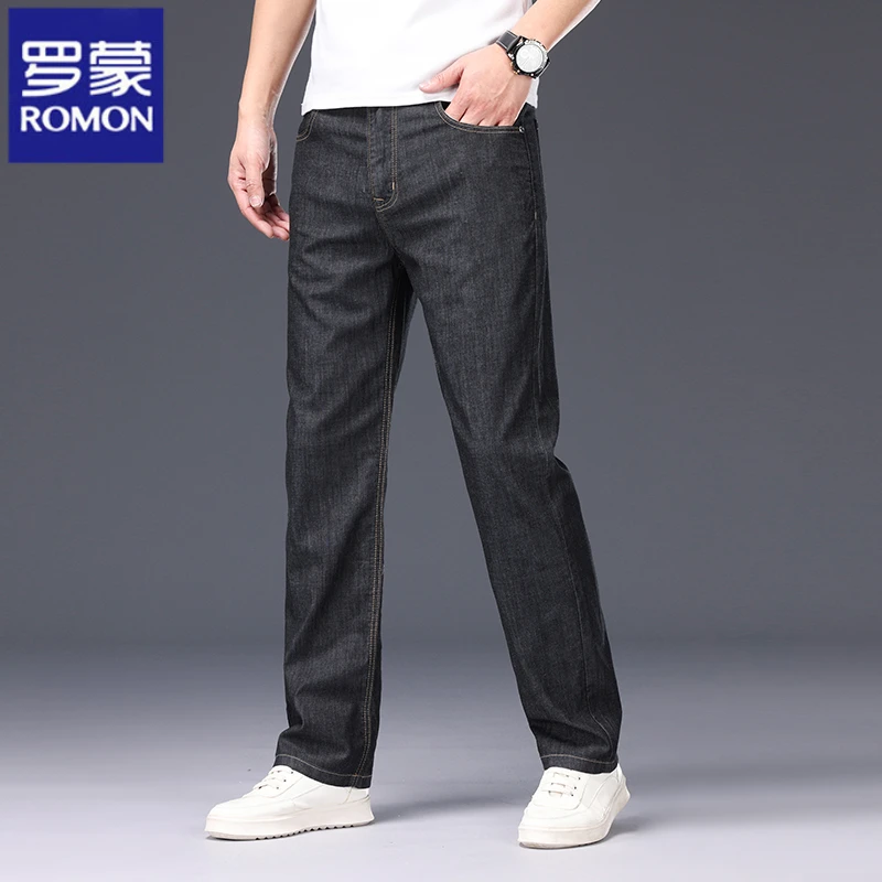 Romon/罗蒙牛仔裤男款夏季薄款2025新款宽松直筒男款中年休闲裤子