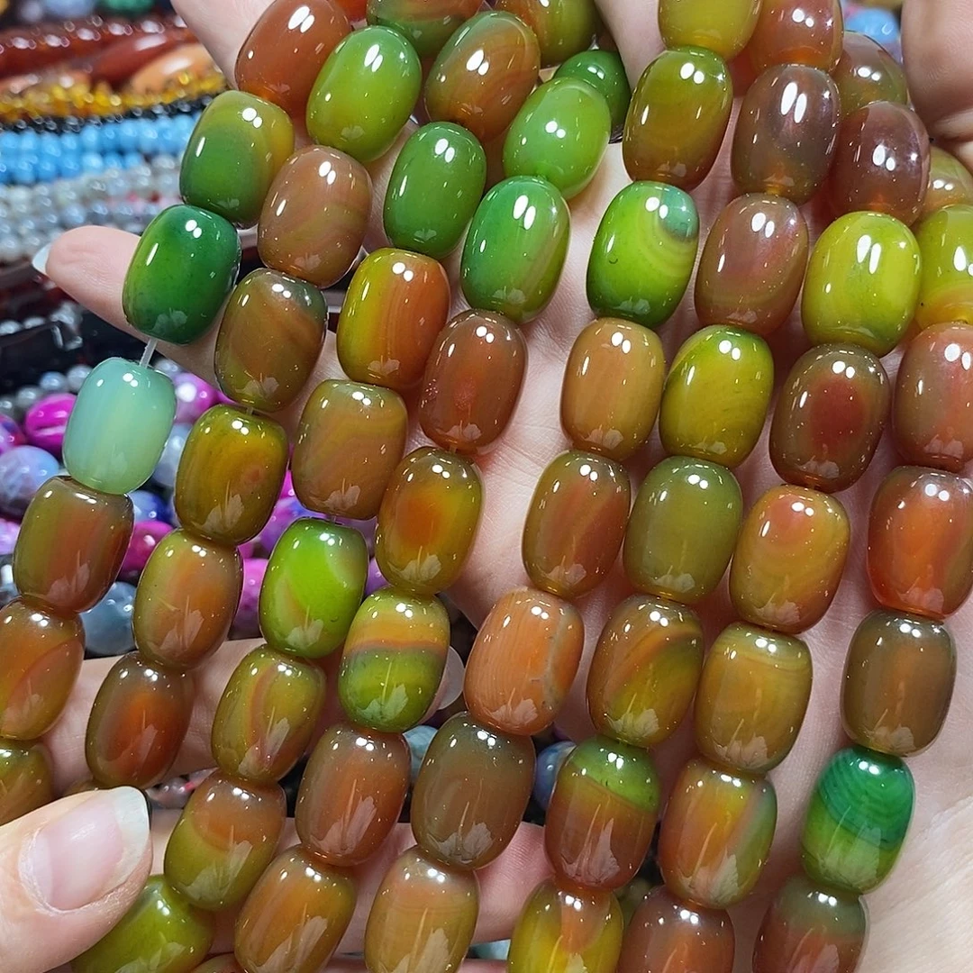 玛瑙/玉髓未镶嵌珠宝半成品盐源玛瑙桶珠一条卡14*18mm