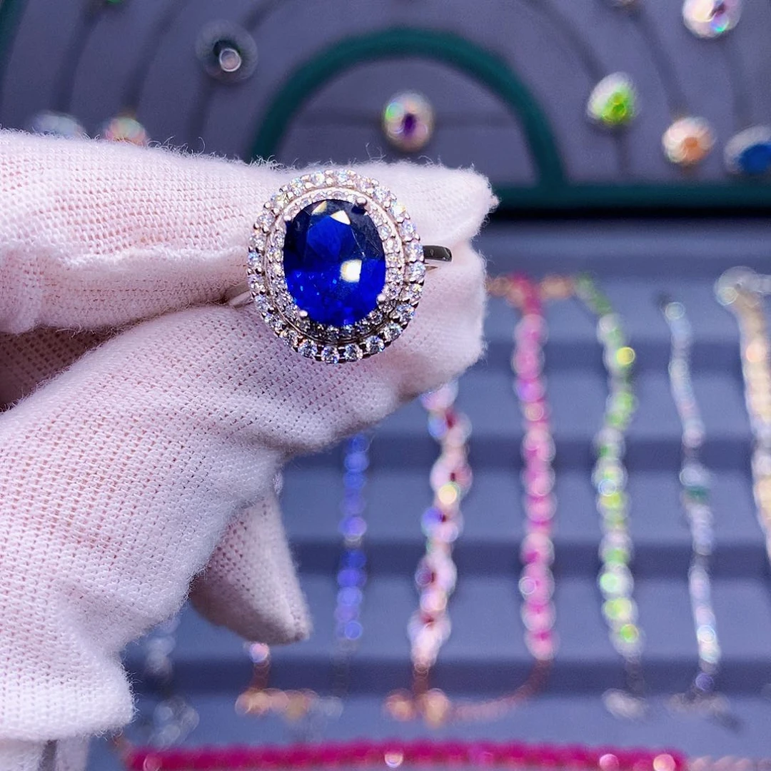 蓝宝石戒指银S925镶嵌