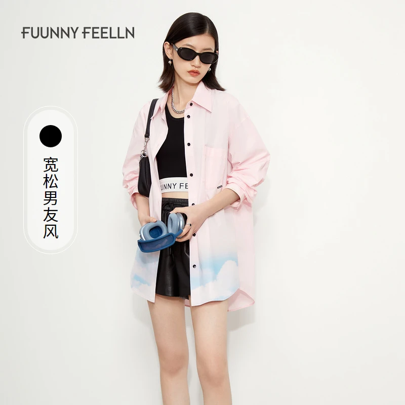 【九月专属】中长款休闲宽松男友风女衬衫FE00627印花透气时