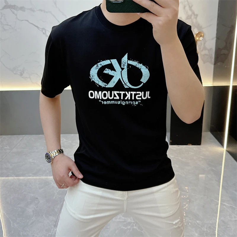 冰希潮牌.欧版名品男士圆领T恤时尚潮流荧光印花短袖2025夏季新款