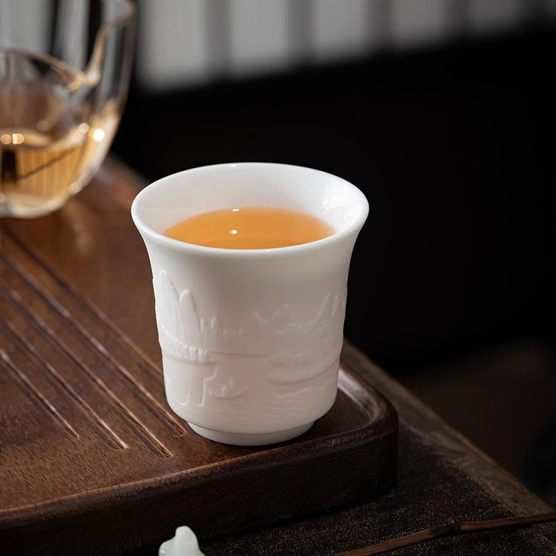 羊脂玉素烧白瓷主人杯陶瓷杯礼盒品茗杯喝茶碗中式功夫小茶杯茶盏