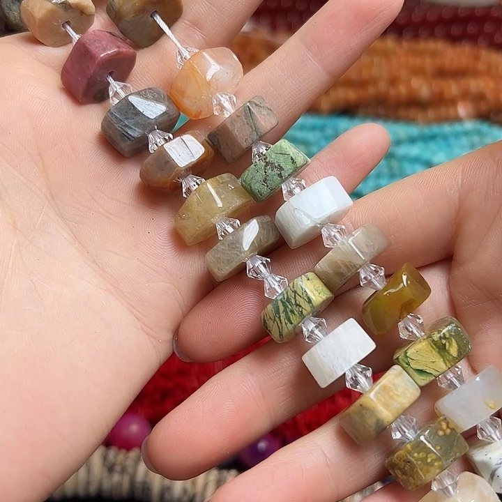 玛瑙/玉髓合金珠宝半成品Y348。14mm天然多宝玛瑙一条