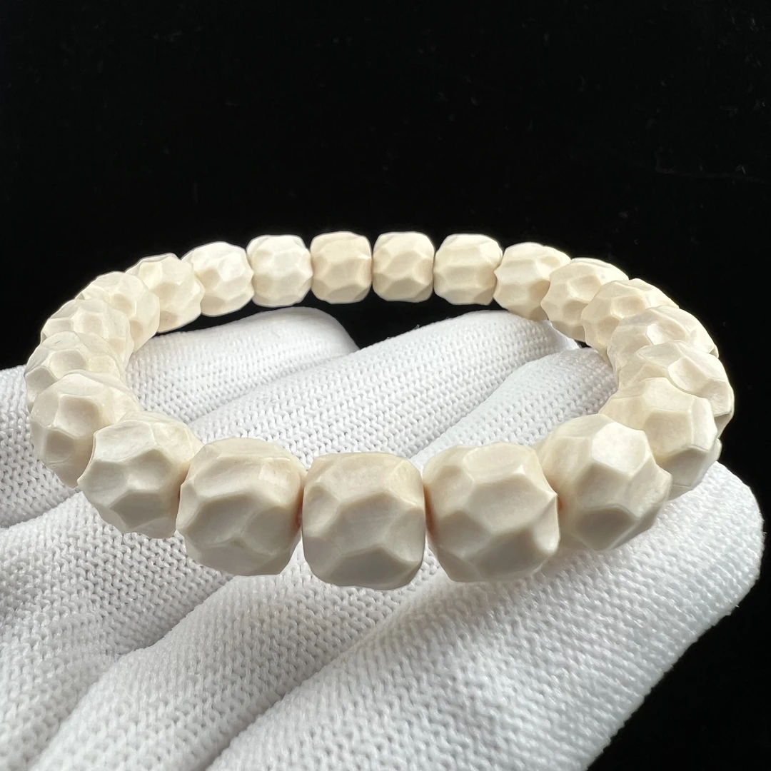 Q3824天然猛犸牙雕刻无相手串 10*9mm支持鉴定 假一罚四