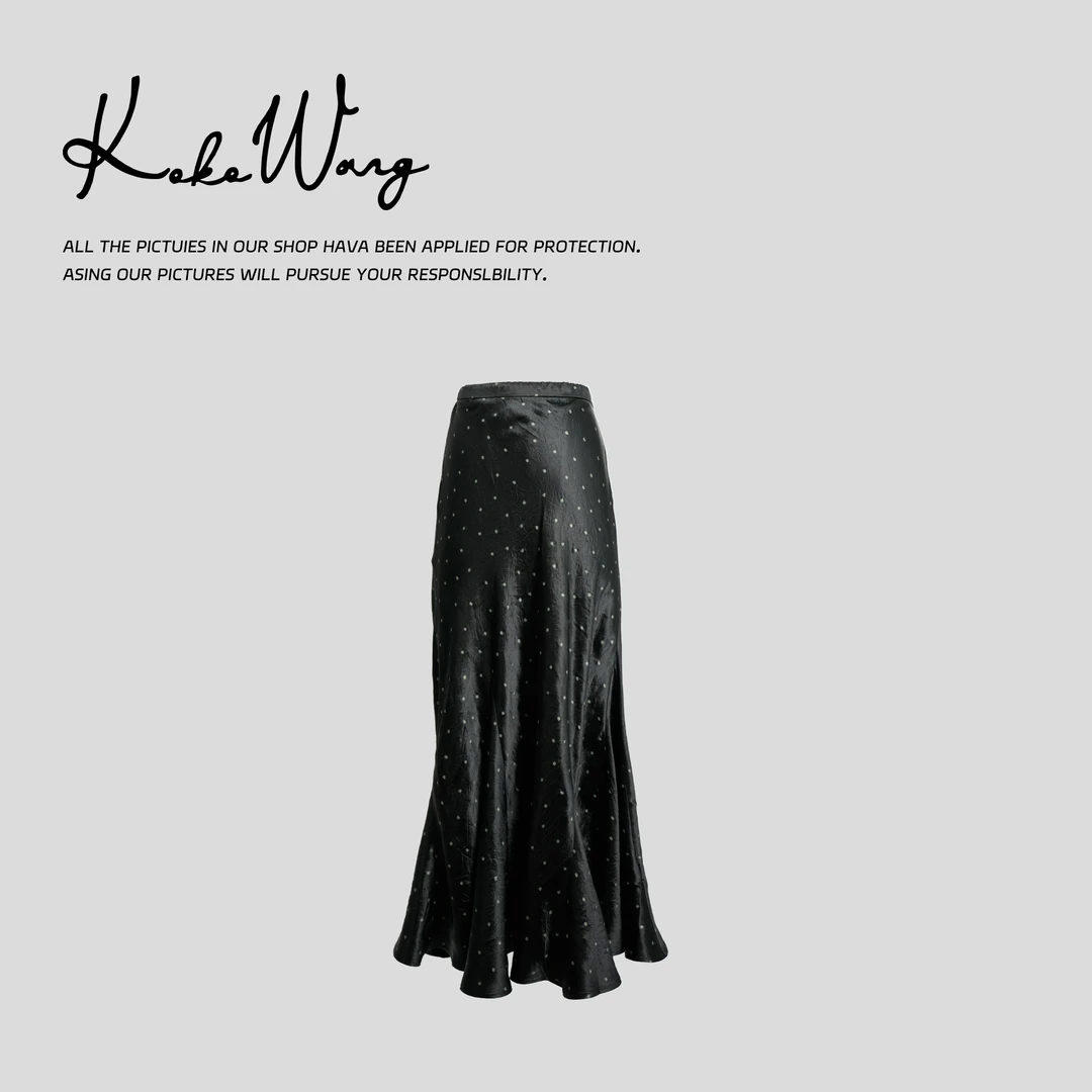 KOKO WANG缎面醋酸捏皱波点高腰显瘦包臀鱼尾半身裙N0685A04Q41