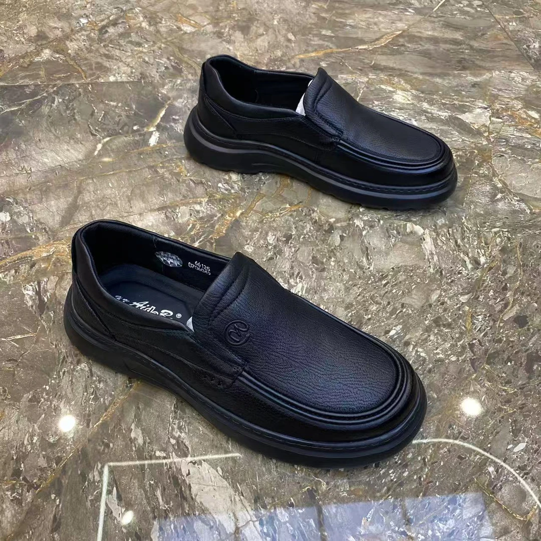 真皮男鞋秋季新款男士一脚蹬百搭舒适休闲皮鞋软面头层牛皮爸爸鞋