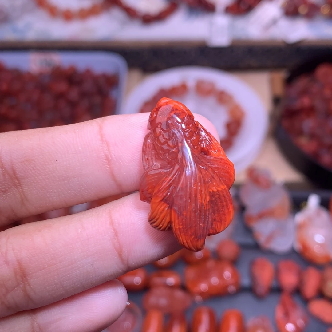 南红玛瑙合金珠宝半成品火焰锦鲤