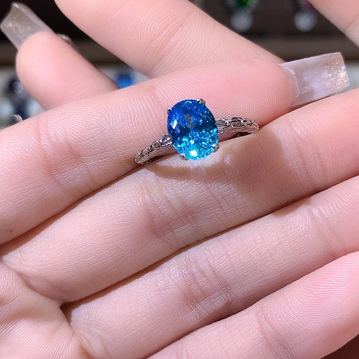 戒圈银S925镶嵌海蓝宝石白79