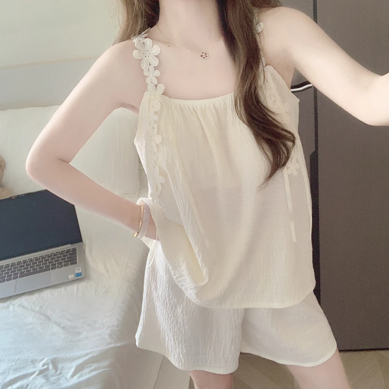 【带胸垫一体】花朵吊带短裤睡衣女款夏季云朵棉甜美纯欲家居服套装