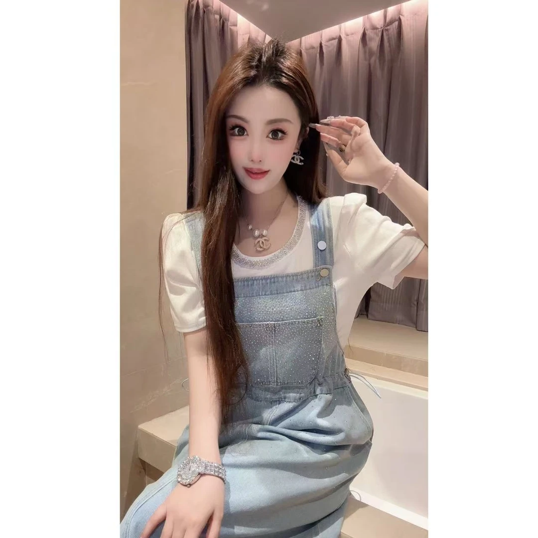 JY&JY橙子大大【背带女神】重工烫钻腰部抽绳背带裙 16329