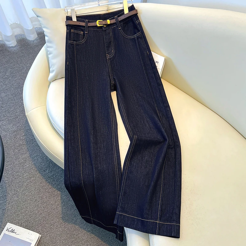 2025新款时尚复古简约百搭阔腿牛仔裤秋高腰宽松休闲直筒裤88931