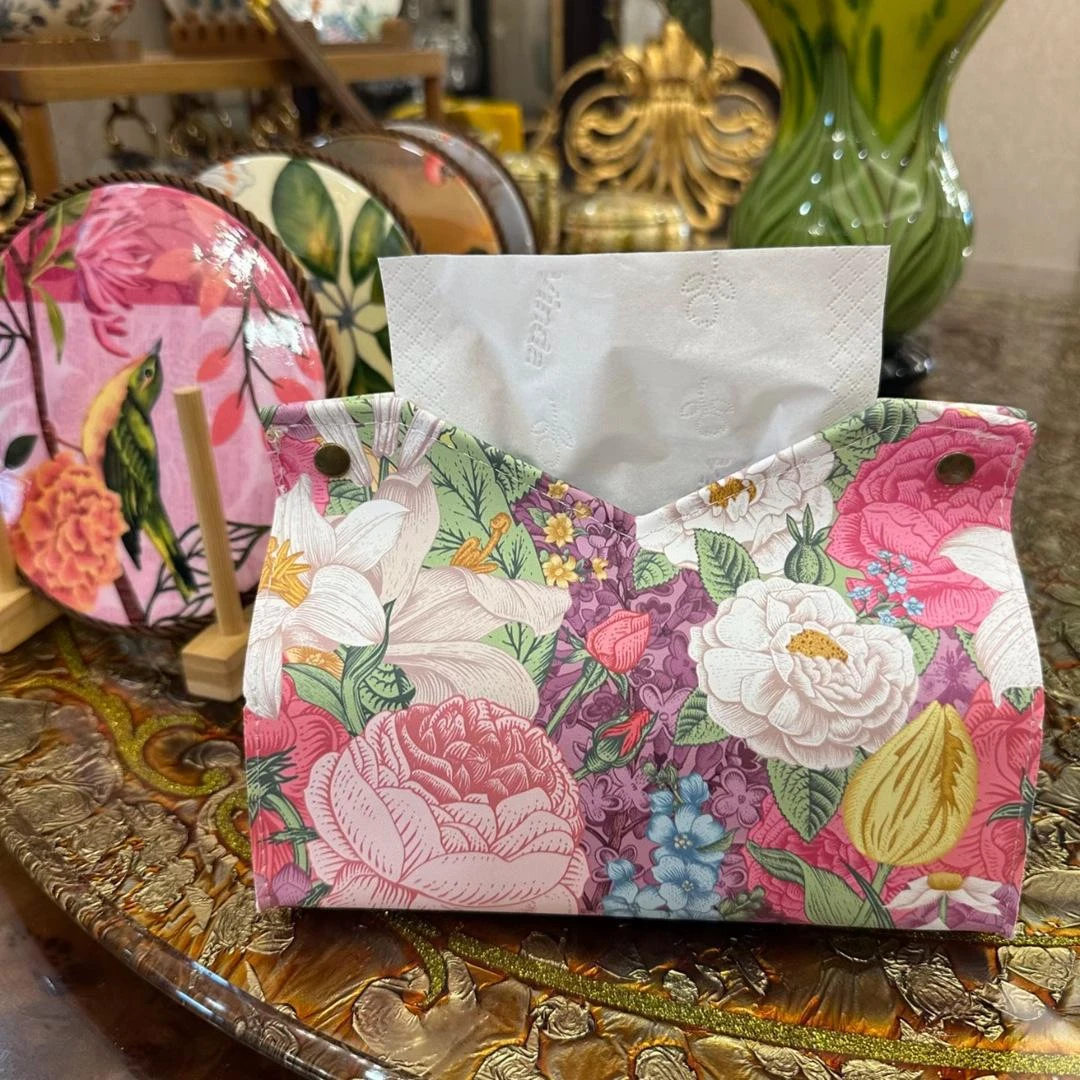 【拍一发二】油画花朵皮革纸巾盒客厅抽纸盒创意纸抽餐巾收纳盒
