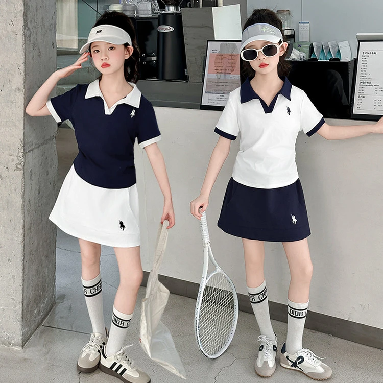 女童运动套装夏装2025新款女大童时髦POLO短袖儿童夏季薄款短裤裙