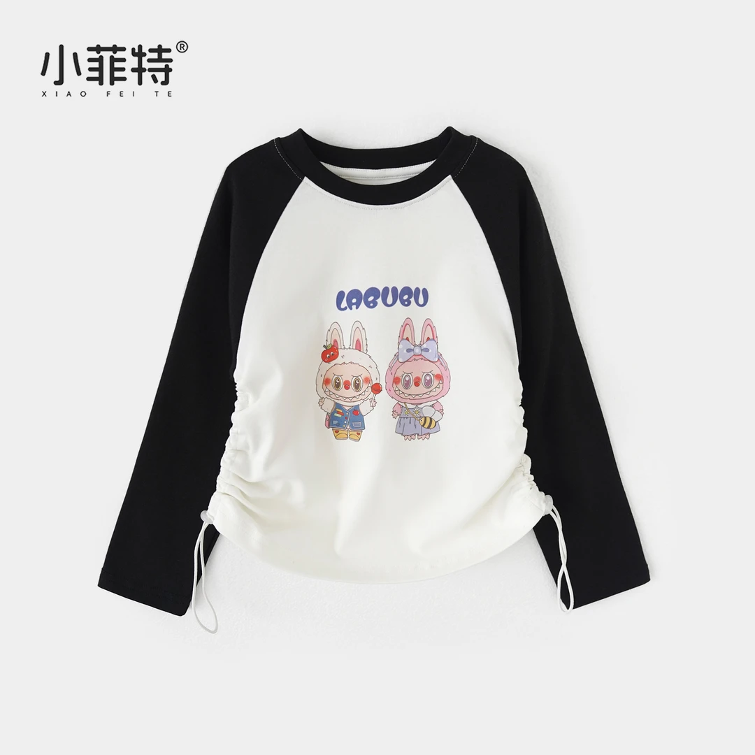 小菲特女童秋装时尚上衣中大童抽绳设计长T恤儿童衣服BGYQ52358