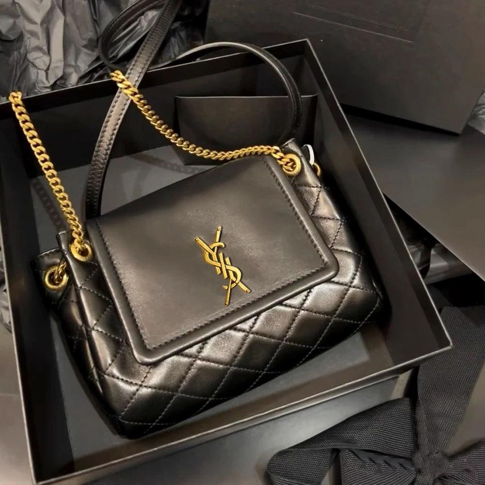 香港正品2026新款真皮杨树林女包百搭小香风菱格链条包单肩斜跨包