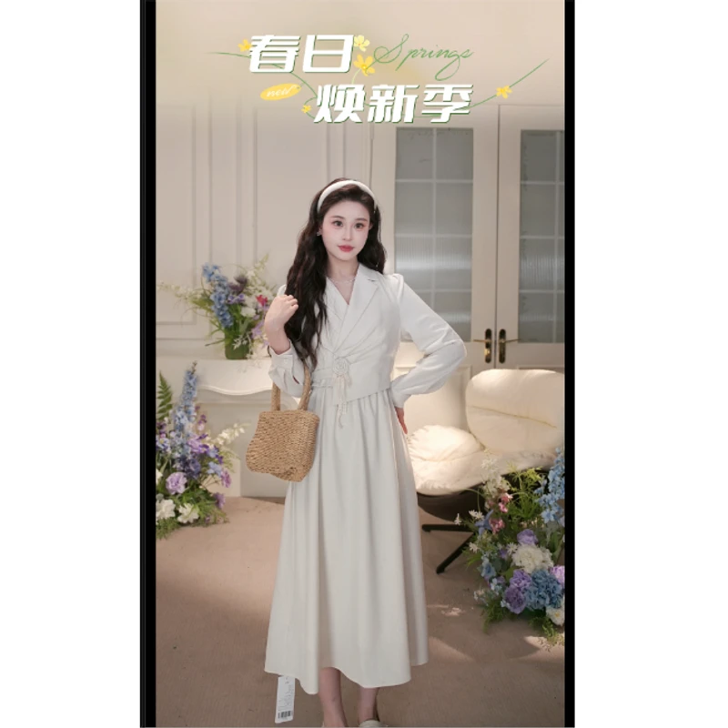 鹿向南【高雅秘韵】春季新款法式优雅连衣裙百搭通勤长裙子女L52935